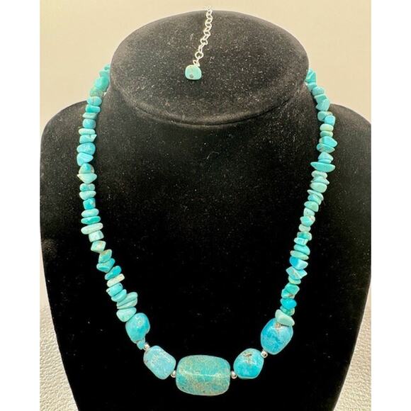Turquoise Style Beaded Necklace Sterling Silver Clasp 7.5 inch SAS12171M-75 - Picture 2 of 5